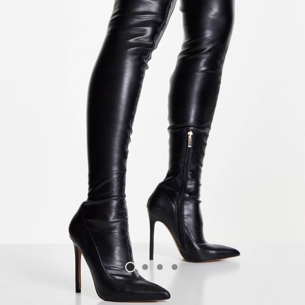 Asos black leather over the knee heel boot
